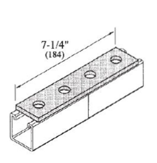 Picture of 1-5/8" Strut 4-hole Splice-plate Zinc-Plated Mild-Steel 7-1/4