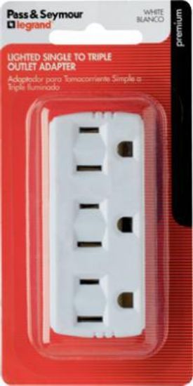 Picture of Lighted Triple Adapter Grounded White 15-Amp