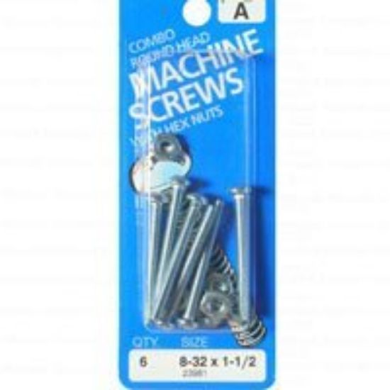 Picture of Machine-Screw With-Nuts Zinc-Plated Round-Head Combo-Drive #8-32 x 1-1/2"