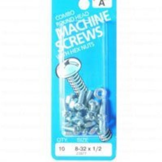 Picture of Machine-Screw With-Nuts Round-Head Combo-Drive #8-32 x 1/2"