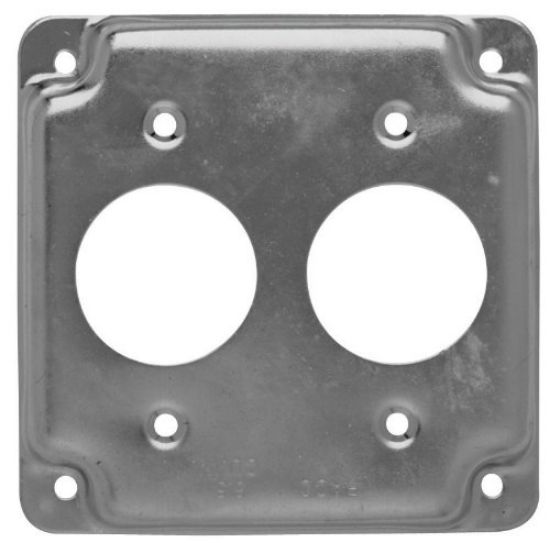 Picture of Electrical-Box-Cover Square Steel Double Receptacle 4" 1/2" Rise 1.406