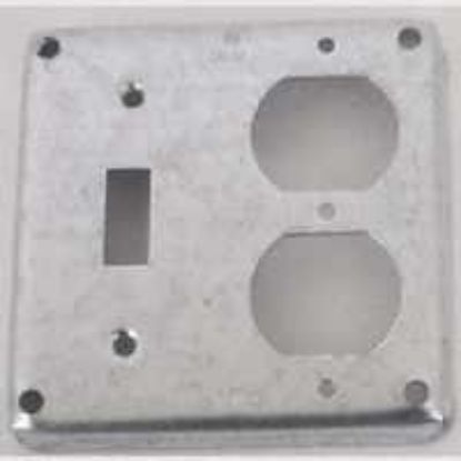 Picture of Square Electrical-Box-Cover Steel 4" 1/2" Rise Single Toggle Single Duplex-Receptacle