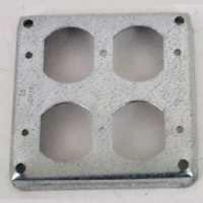 Picture of Square Electrical-Box-Cover Double Duplex-Receptacle Steel 4" 1/2" Rise