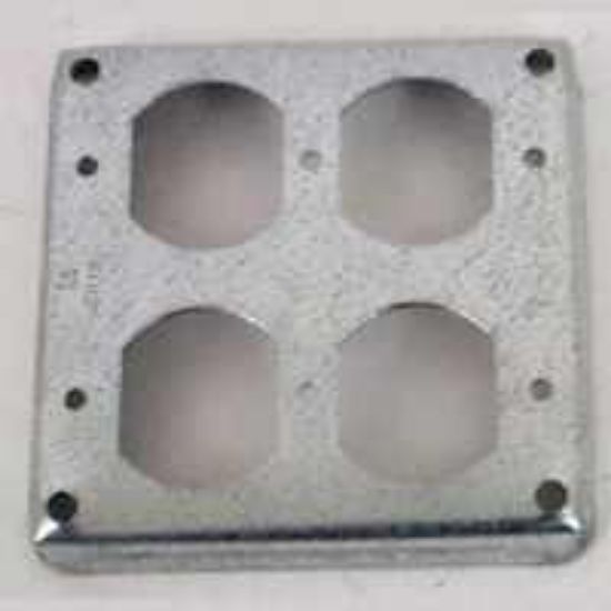 Picture of Square Electrical-Box-Cover Double Duplex-Receptacle Steel 4" 1/2" Rise