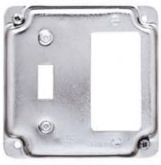 Picture of Square Electrical-Box-Cover Steel 4" 1/2" Rise Single Toggle Single GFCI