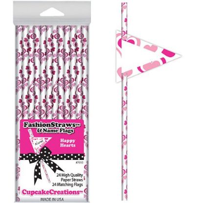 Picture of Paper Straws- Happy Hears- Pack/24