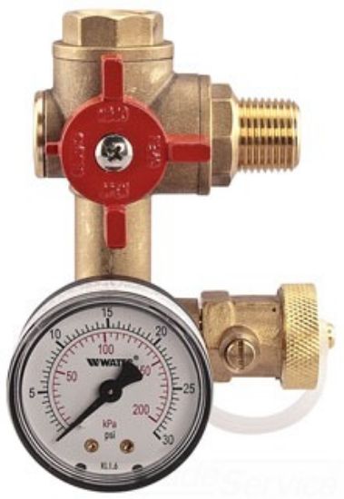 Picture of Residential Boiler Fill Fitting 1/2" Rbff 3-way Ball-valve Pressure-gauge 0-30 Psi