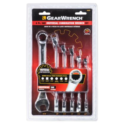 Picture of Gear Wrench, 6 Piece, Universal, Sae Combination Wrench Set, Includes 3/8 Inches, 7/16 Inches, 1/2 I...