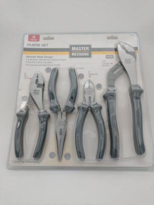 Picture of Cutting-Pliers Diagonal-Cutter Master Mechanic; 4 Piece; Pliers Set; Includes 10" Tongue & Groove Pl...