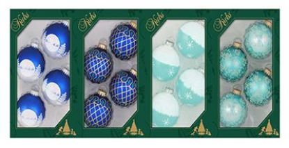 Picture of Blue Decorated Glass Ornaments Assorted 3 Boxes Each 2-5/8" Santa 2-5/8" Tear-Drop 2-5/8" Snowflakes...