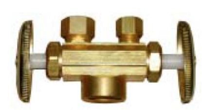 Picture of 3/8" Od X 1/4 Od X 1/2 Ips Dual Handle Supply-Stop rough-Brass