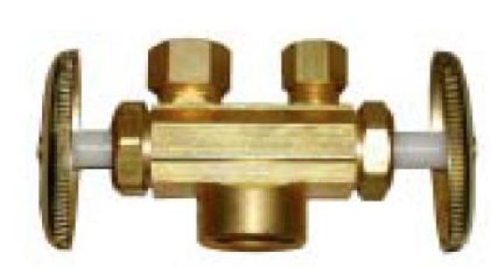 Picture of 3/8" Od X 1/4 Od X 1/2 Sweat Dual Handle Supply-Stop rough-Brass