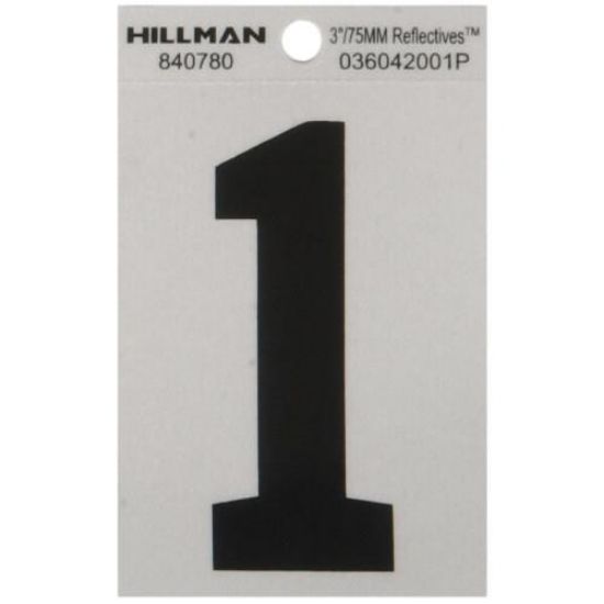 Picture of Self-Adhesive Number Mylar Black On White Reflective Square 3" 1