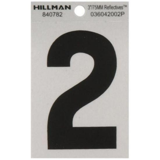 Picture of Self-Adhesive Number Mylar Black On White Reflective Square 3" 2