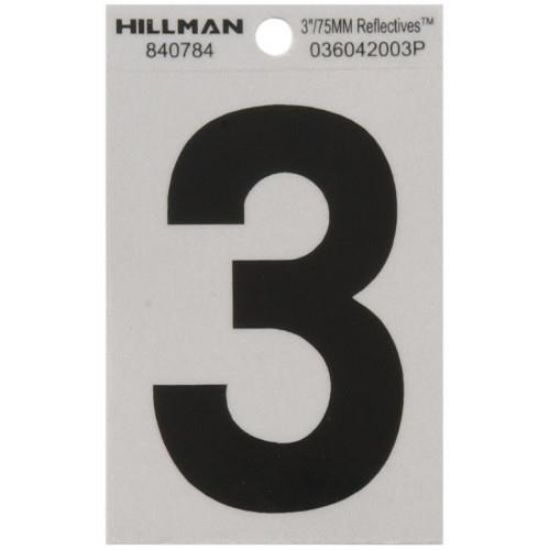 Picture of Self-Adhesive Number Mylar Black On White Reflective Square 3" 3
