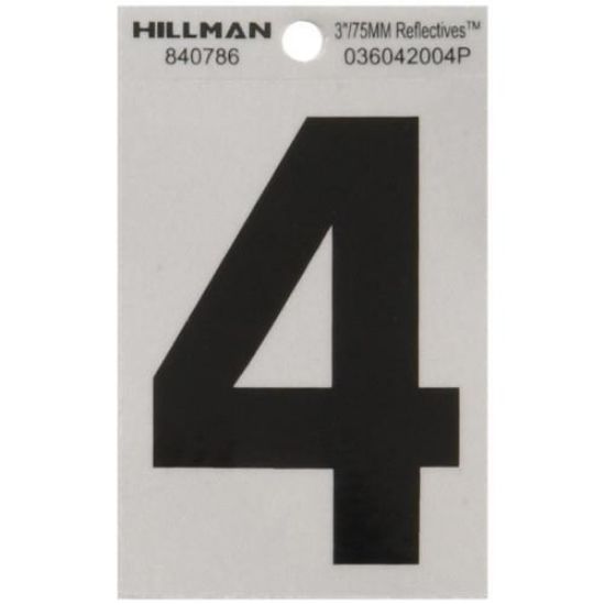 Picture of Self-Adhesive Number Mylar Black On White Reflective Square 3" 4