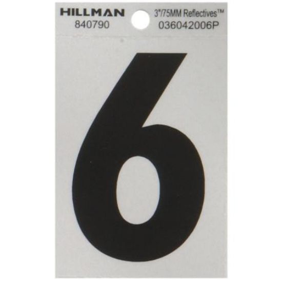 Picture of Self-Adhesive Number Mylar Black On White Reflective Square 3" 6