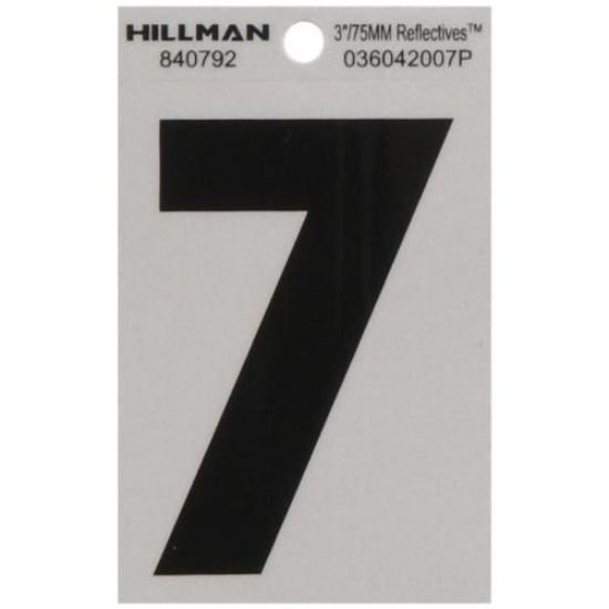 Picture of Self-Adhesive Number Mylar Black On White Reflective Square 3" 7