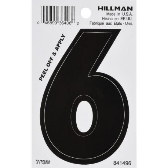 Picture of Self-Adhesive Number Vinyl Black Die-cut 3" 6