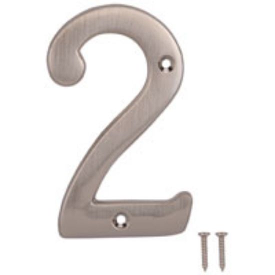 Picture of House-number Numeral 2 Zinc Die-cast Satin-nickel 4"