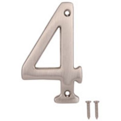 Picture of House-number Numeral 4 Zinc Die-cast Satin-nickel 4"