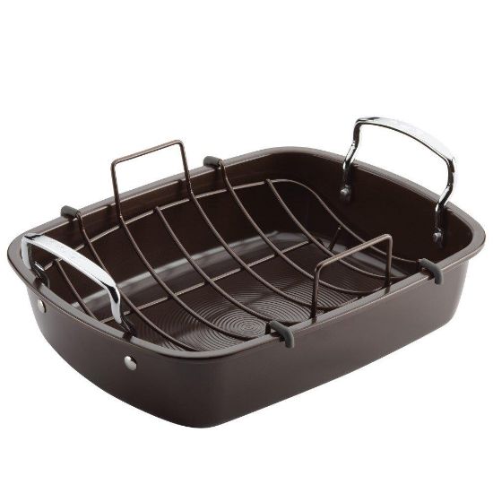 Picture of Circulon Bakeware Nonstick Roaster With Rack, 17-inch X 13-inch, Chocolate Brown