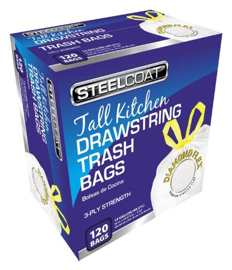 Picture of Trash-Bag Steelcoat 13-gallon Draw-string White