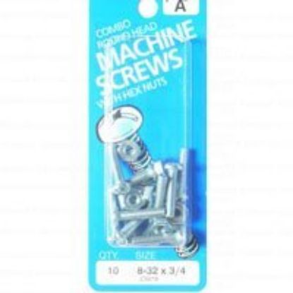 Picture of Machine-Screw With-Nuts Zinc-Plated Round-Head Combo-Drive #8-32 x 3/4"