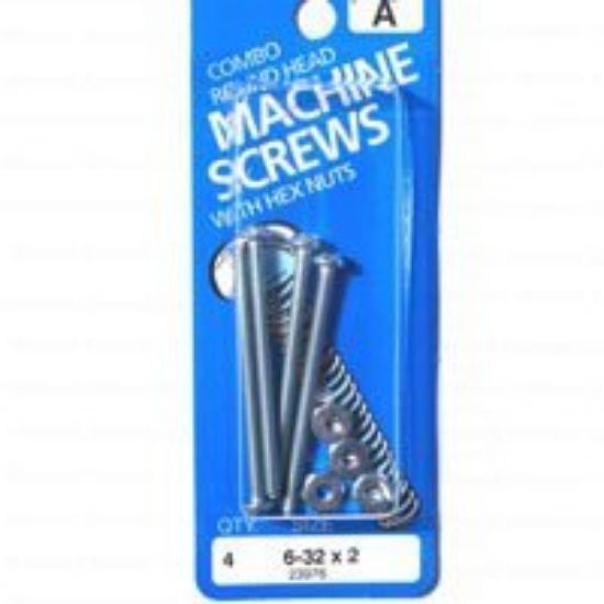 Picture of Machine-Screw With-Nuts Zinc-Plated Round-Head Combo-Drive #6-32 x 2"