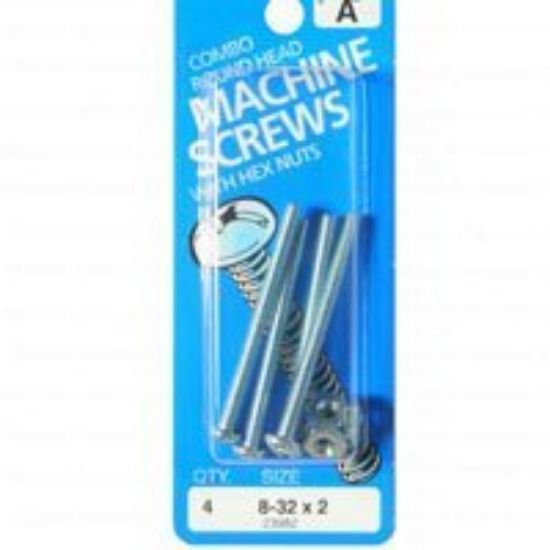 Picture of Machine-Screw With-Nuts Zinc-Plated Round-Head Combo-Drive #8-32 x 2"