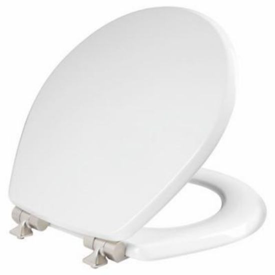 Picture of Toilet-Seat Round Wood Satin-nickel Hinge Slow-close White