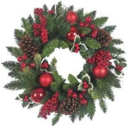 Picture of Santas Forest 38601 Holly Berry Wreath, Pvc, Hangtag Mounting