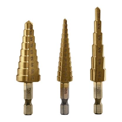 Picture of Step-drill Titanium-coated 1/4"-shank Set-of-3 1/8"-3/4"