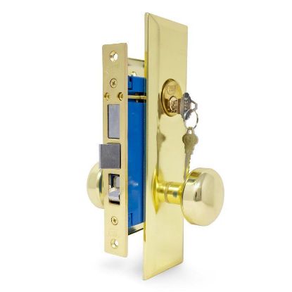 Picture of Mortise-lockset Entry Bolt-through Knob Brass-finish Us3 2-1/2"-backset