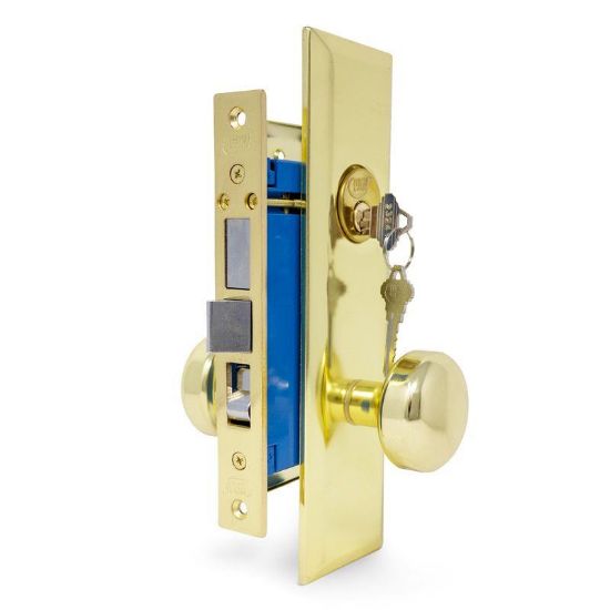 Picture of Mortise-lockset Entry Bolt-through Knob Brass-finish Us3 2-1/2"-backset