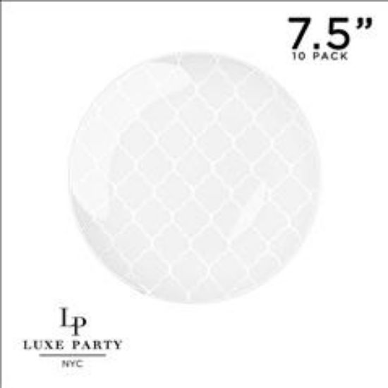 Picture of 7.5" White / Silver Patterned Salad / Dessert Round Plates / 10 Pk