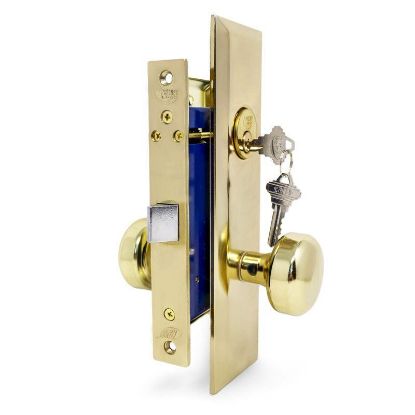 Picture of Mortise-lockset Vestibule Entry Bolt-through Knob Brass-finish Us3 2-1/2"-backset