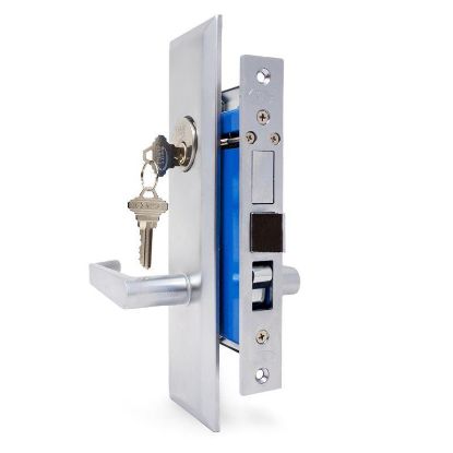 Picture of Lever-Handle Mortise-lockset Entry Bolt-through Satin-chrome Us26d 2-1/2"-backset