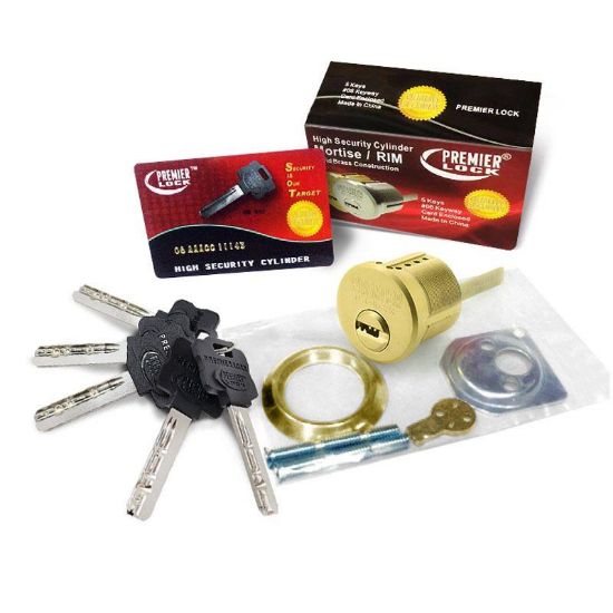 Picture of Mortise/rim-cylinder Solid-brass High-security Kd Bright-brass Us3 Card+5-keys 1-1/8"