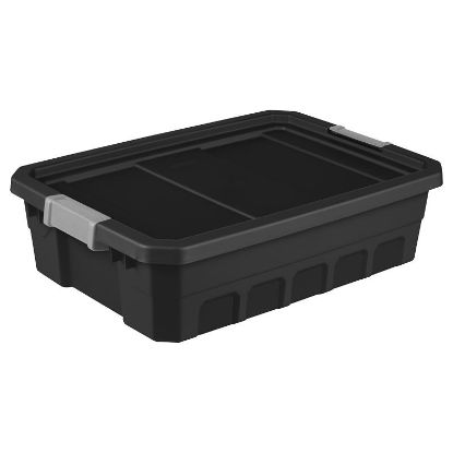 Picture of Sterilite 14849006 Stacker Tote, Plastic, Black, 25-3/4 In L, 18-3/8 In W, 7-1/4 In H