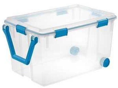 Picture of Sterilite Wheeled Gasket Box, 120 Qt, Latches Locking, Plastic, Blue Aquarium, Ergonomic Handle