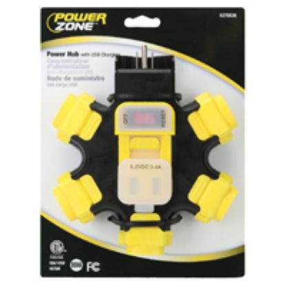 Picture of Power-hub 3.4-amp 120-volt 5-outlets 2-usb-ports Yellow