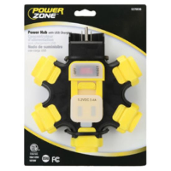 Picture of Power-hub 3.4-amp 120-volt 5-outlets 2-usb-ports Yellow