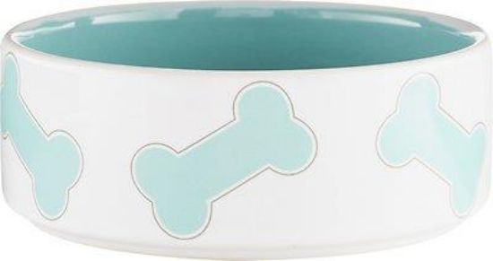 Picture of Petrageous Designs Bones Dog Bowl, White/turquoise, 2-cup,3-inch Tall For Large Dogs, Stoneware Dish...