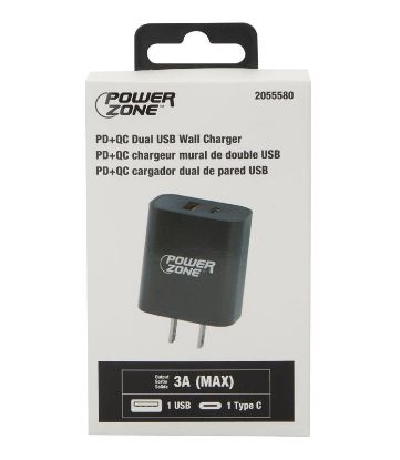 Picture of Powerzone Pd+qc Dual Usb Wall Charger, 100 To 240 V Input, 3 A Charge, Black