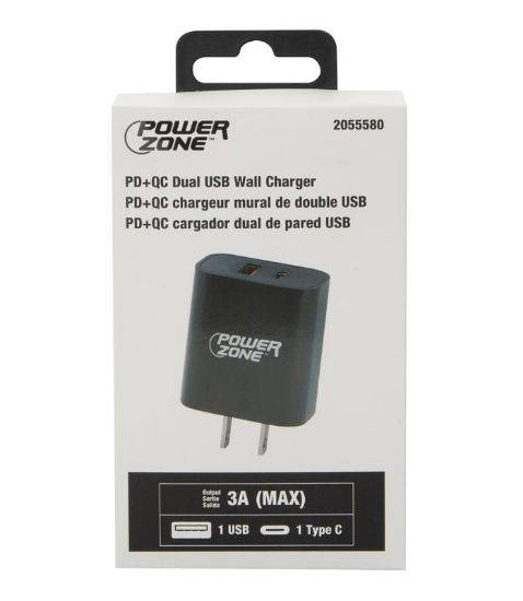 Picture of Powerzone Pd+qc Dual Usb Wall Charger, 100 To 240 V Input, 3 A Charge, Black