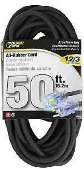 Picture of Powerzone Orec732830 Extension Cord, 12/3 Awg Cable, 50 Ft L, 15 A, Black