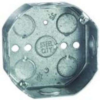 Picture of Electrical-Box Octagon Steel 4" X 1.500" 9-knockouts 1/2"-3/4"