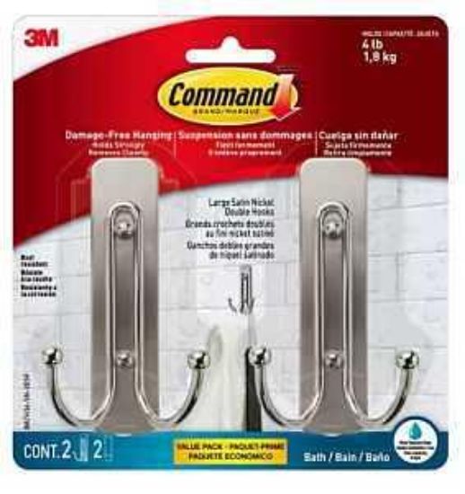 Picture of Large Bath Hook, 4 Lb, 2-hook, Metal, Satin Nickel