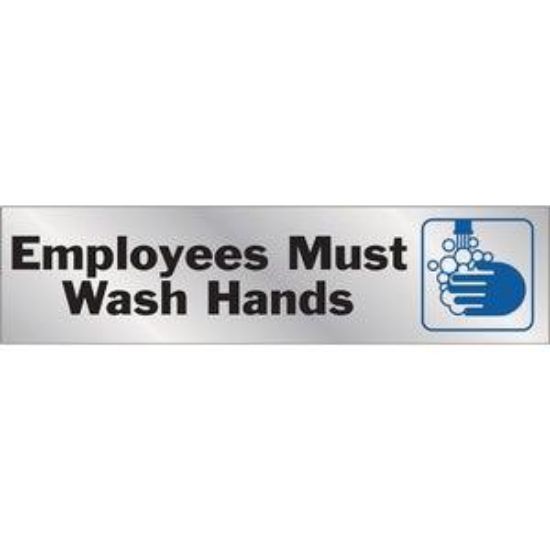 Picture of Sign Self-adhesive Mylar Silver "employees Must Wash Hands" 2" X 8"